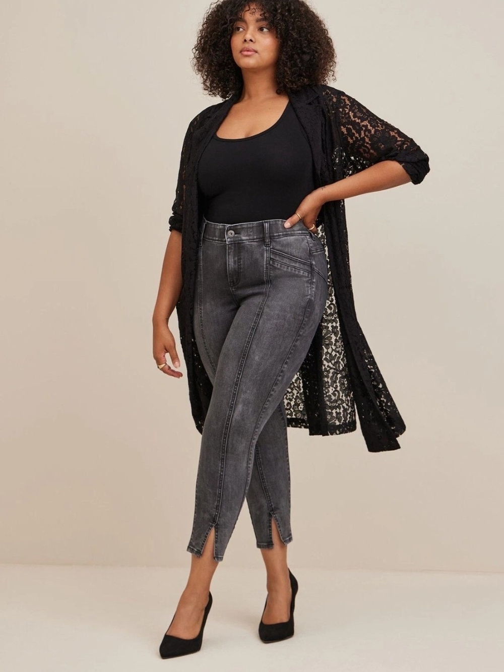 New Torrid Black Lace Duster Open Cardigan Trench Sheer Cover-Up Size 1 1X 14-16